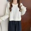 Korean Style Solid Color Women's Sweatshirt – Spring/Autumn, Round Neck, Long Sleeve, Loose Short Top