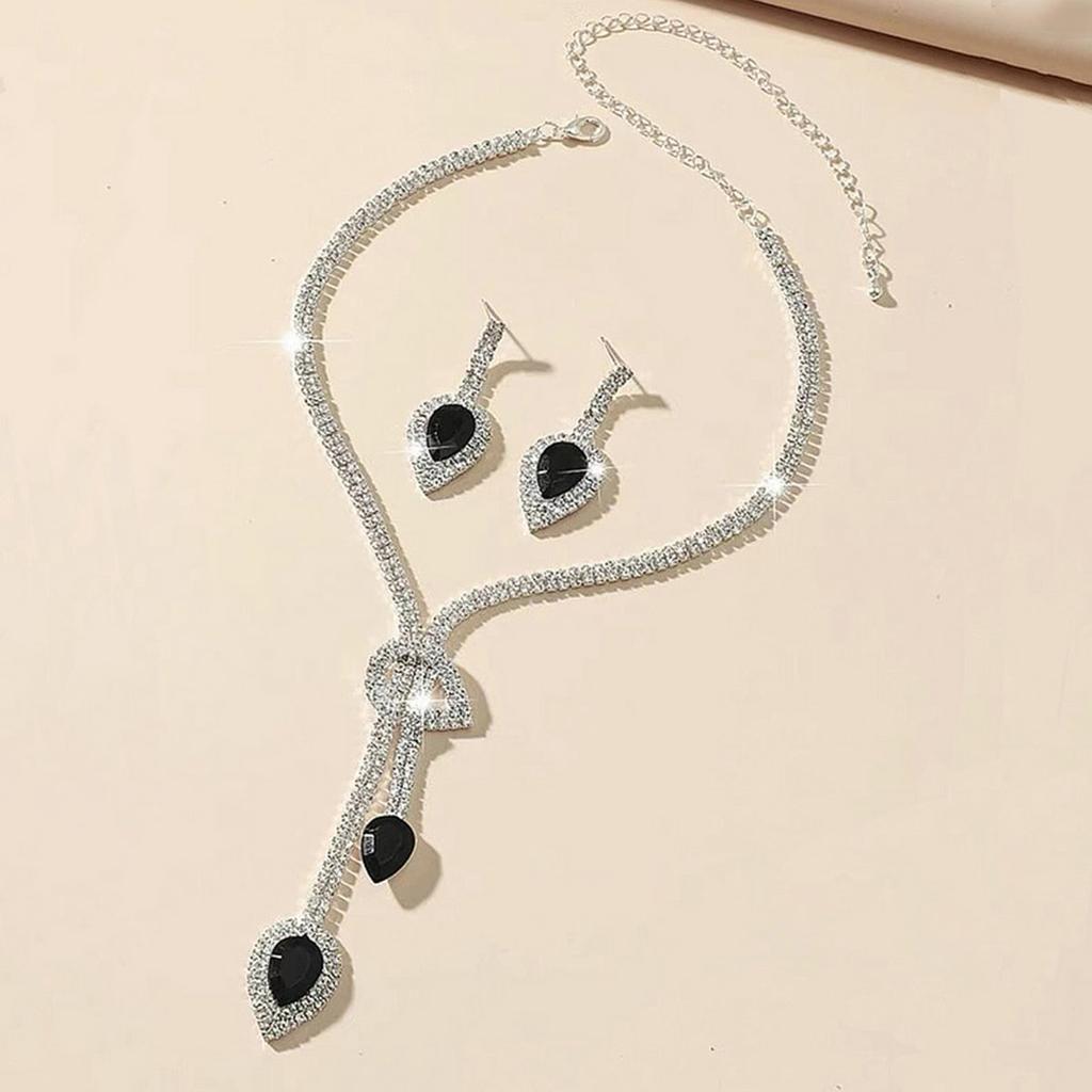 3PC Women's Fashion Water Drop Design Necklace Earrings Zircon Set Suitable for Wedding, Party, Festival Gifts-4081