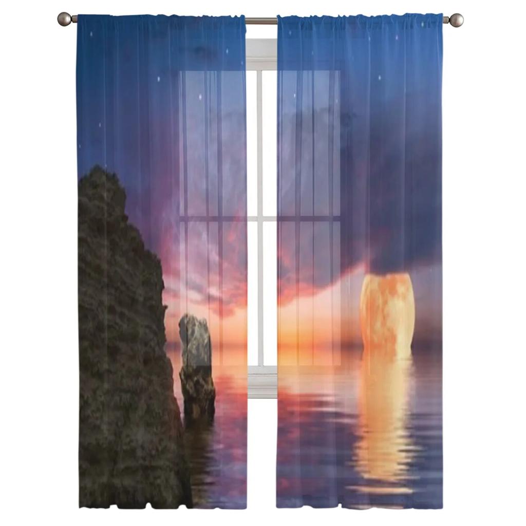 Colorful Landscape Rock Tulle Curtains For Living Room Sheer Curtain Bedroom Veil Organza Decorative Window Treatments