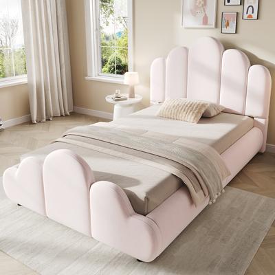 Upholstered Bed, Single Bed, Children's Bed 90 X 200cm, Bed with Padded Headboard, Rounded Corners, Velvet, Pink