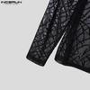 INCERUN Men Round Neck Long Sleeve Mesh Skinny Tops See Through T-shirts Undershirts