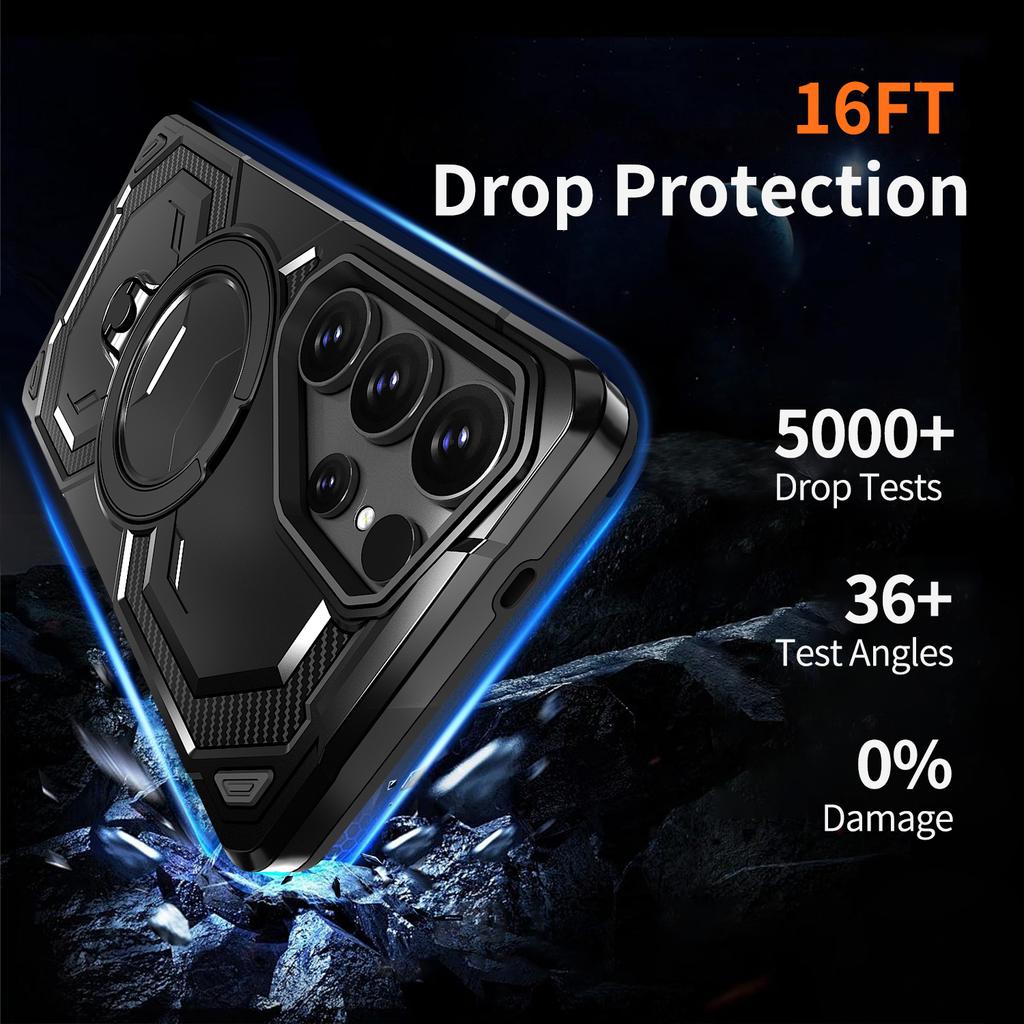 For Samsung Galaxy S24 Ultra Magnetic Case Ring Kickstand PC + TPU Hybrid Phone Cover