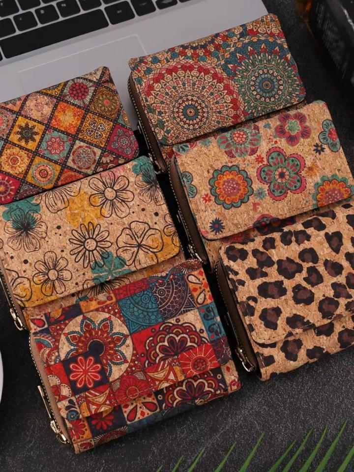 Retro Floral Pattern Short Wallet Ethnic Style Clutch Mobile Phone Bag Foldable Coin Purse with Card Slots