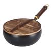 Nonstick Wok with Wooden Handle Iron Wok Uncoated Iron Pan for Indoor and Outdoor Cooking