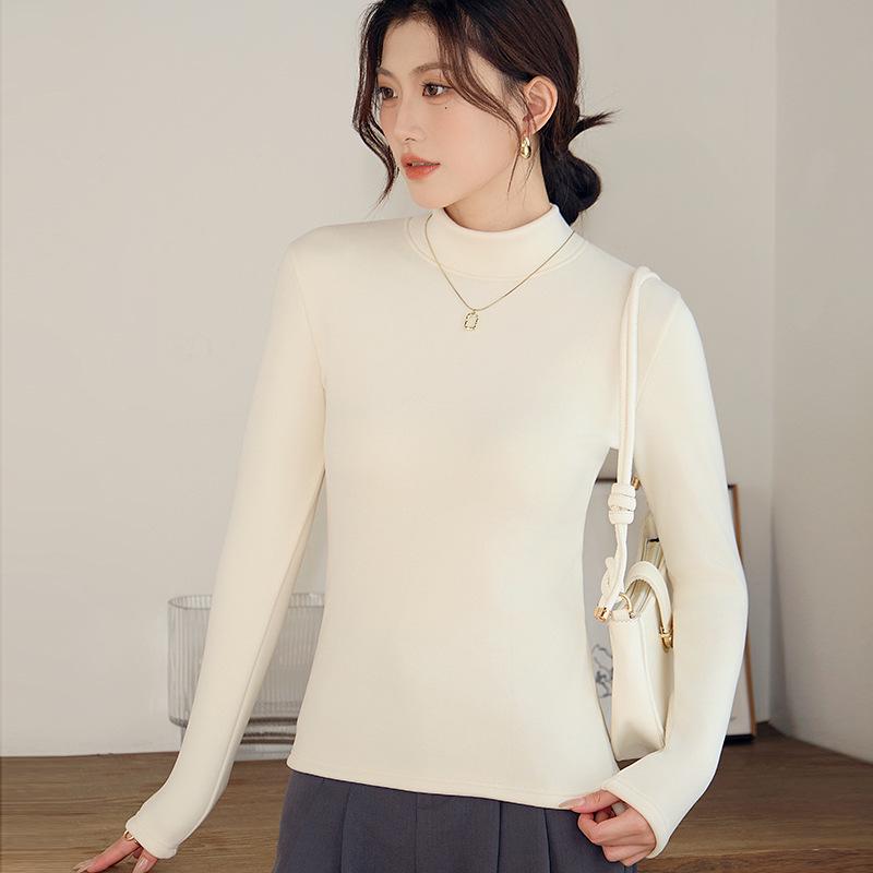 Unisex Slim Fit Knitted Half Turtleneck Shirt - Thick Velvet Lined for Autumn/Winter Warmth, Long Sleeve