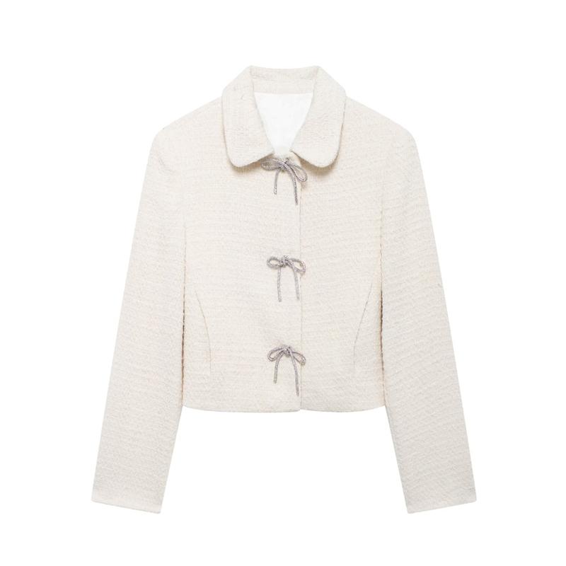 

Осенне-зимнее женское облегающее текстурированное короткое пальто с небольшими ароматными лацканами и пуговицами L белый