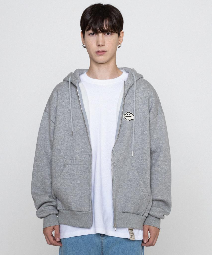 Graver [Unisex] Cloud Smile Embroidered Zip-Up Hoodie_Gray