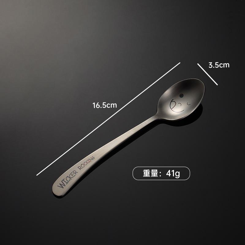 304 Stainless Steel Creative Smiley Face Inclined Handle Laser Spoon Chopsticks Fork Student Tableware Full Set of Gifts Children