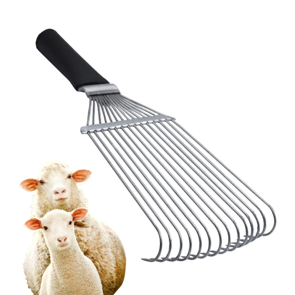 Râteau de Toilettage pour Bétail Grattoir pour Animaux Brosse Anti-Mue Peigne Démêlant Ergonomique en Acier Laine Cachemire pour Mouton Vache Chèvre