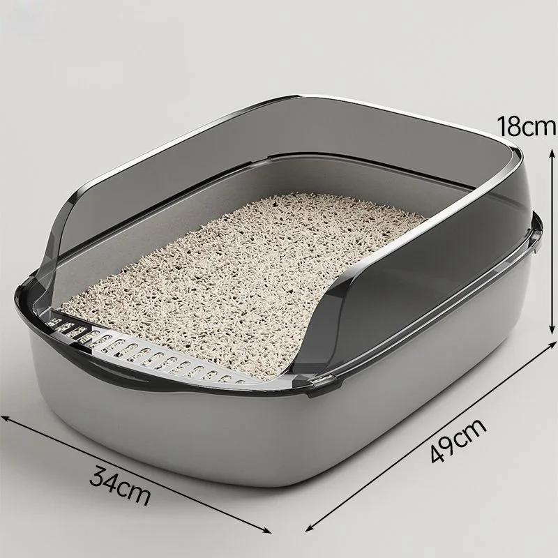Large Capacity Cat Toilet Cleaning Basin-Splashproof Pet Sandbox Litter Box Durable Cat Tray Bedpan Supplies for Kittens & Cats