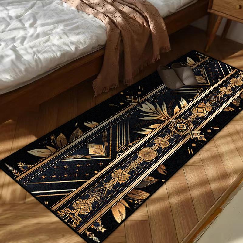 European Style Black Golden Bedroom Bedside Carpet Living Room Decoration Home Long Rugs Washable Non-slip Plush Floor Mat Soft