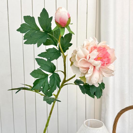 Artificial Peony Flower, Realistic 2 Heads Faux Peony with 1 Bud, 29.9" Fake Peony Bouquet with Stem for Wedding Centerpiece, DIY Home Table Vase