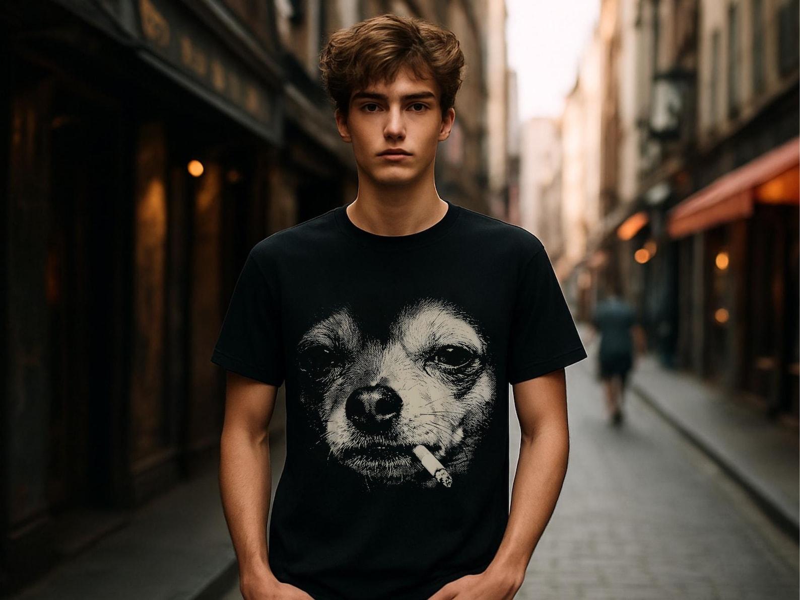 Dog Smoking Cigarette Funny Chihuahua Meme T-Shirtl M