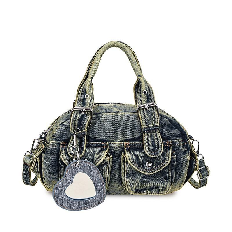 

Niche High-quality Texture Washed Denim Cross-body Bag Women s Fashionable All-matching Retro Hot Girl Motorcycle синій