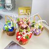 Crocheted Floral Desktop Ornament Hand Knitted Wool Flower Basket, Decorative Mini with Home Accents for Counter Ribbon, Plant Office And Photography