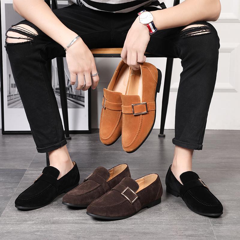 Fashion Cow Suede Leather Men Driving Footwear Slip on Man Breathable Shoes Wedding Party Men Dress Shoe Business Office Lazy Loafers