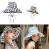 Sun Hat With Wide Brim And Grid Printing Design For Sun Protection Outdoor Casual Summer