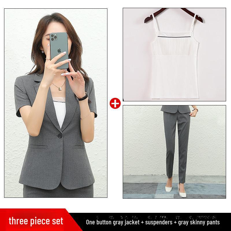 Traje Profesional de Verano para Mujer: Blazer formal de manga corta con falda o pantalones