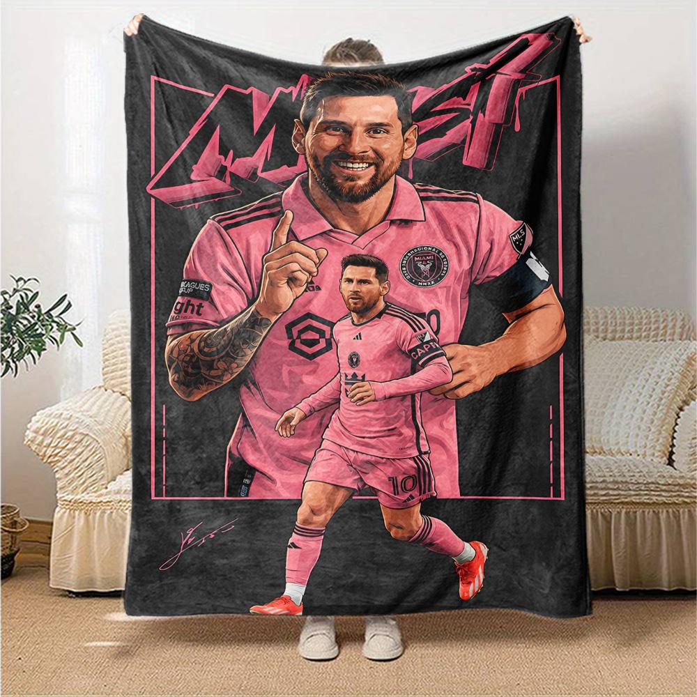 Leo Messi Artwork Blanket Ultra-Soft Great for Office Livingroom Sofa All-Season Use Playful Design Perfect Gift for Relatives and Friends