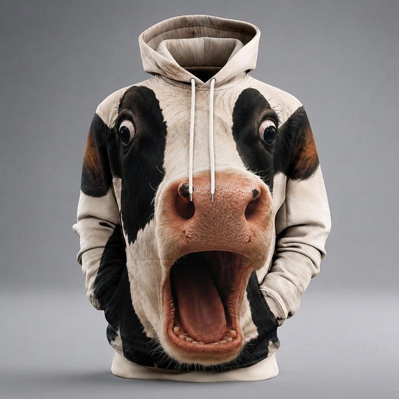 Men's Pig 3D Printed Hoodie, Funny Animal Monkey Graphic Hooded Sweatshirt, Long Sleeve Casual Streetwear Pullover Tops