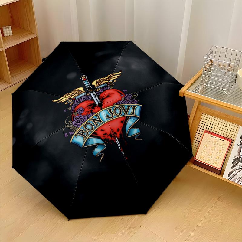 Stampa di Bon Jovi 8?Ombrello Pieghevole Automatico con Stecche Resistente al Vento Leggero per Viaggi all'Aperto
