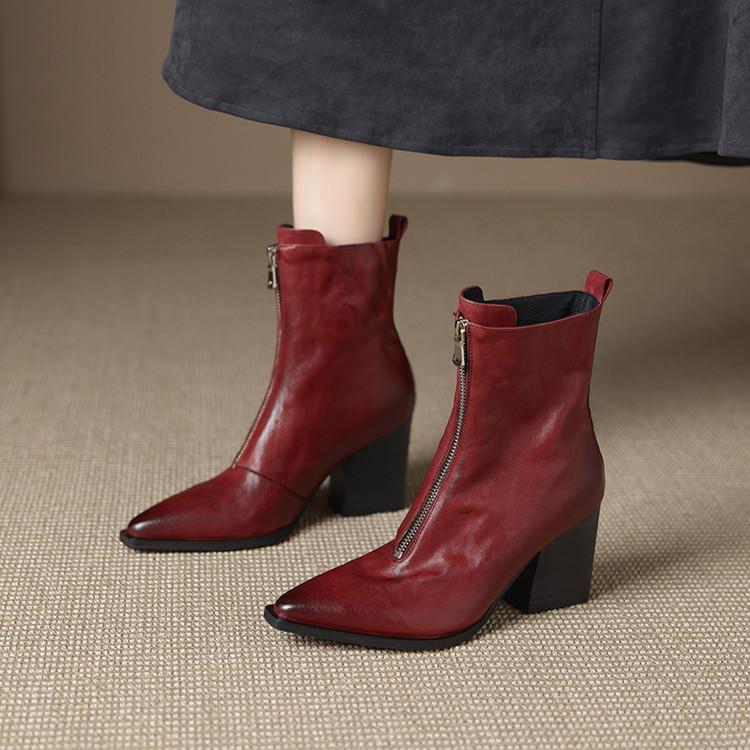 Mote Nye Høst/vinter Ekte Skinn Dame Støvletter Spiss Tå Sko for Kvinner Mote Støvletter Høye Hæler Korte Støvletter Kraftige Hæler