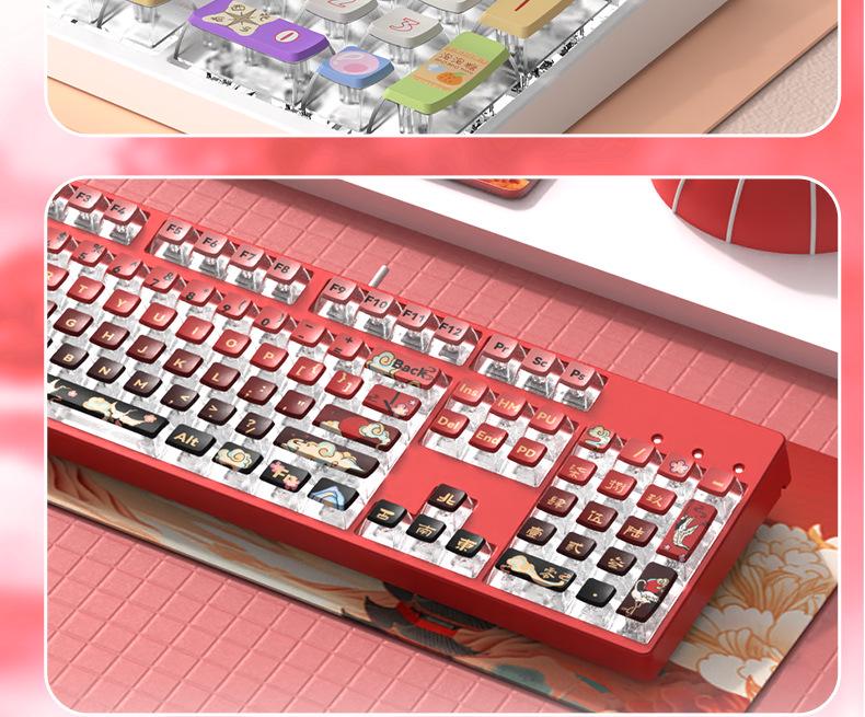 Sakura Esports 104-Key Wired Mechanical Keyboard for Girls - PBT Translucent Design, Universal for Office Use