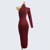 Foreign Trade Edge Single Autumn Turtleneck Shoulder Sleeve Sexy Knitted Sunken Stripe Slim Fit Sheath Mid-Length Dress Over the Knee