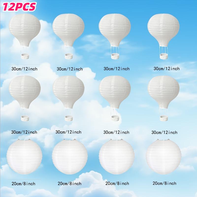 12-Pack Hanging Hot Air Balloon White Paper Lantern Set DIY Craft Wedding Birthday Engagement Party Home Classroom Hanging Decor