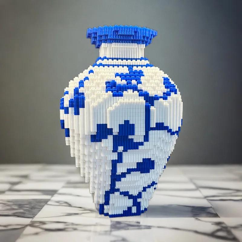 28cm DIY Blue And White Porcelain Vase Puzzle Building Block Set Educational Chinese Style Boy Toy for Children