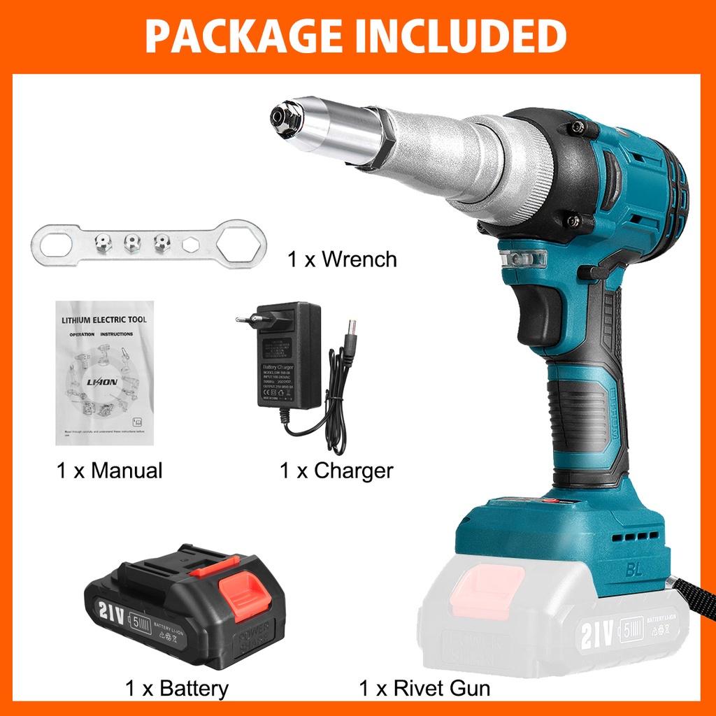 21V Brushless Electric Riveter Guns 7500mAh 2.4-4.8mm Cordless Rivet Nut Guns W/ 7500mAh Li-ion Battery Rivet Tool