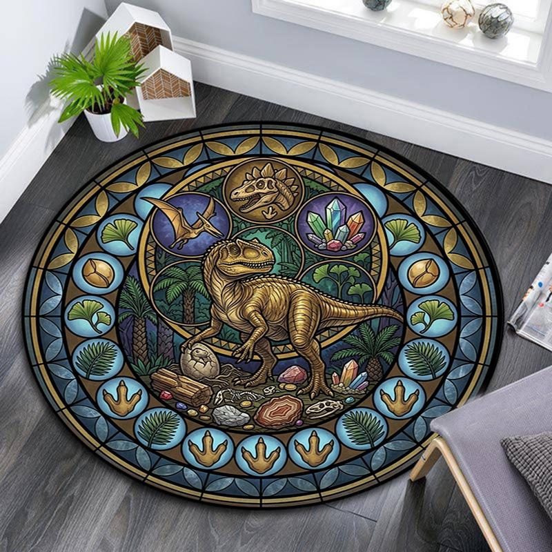 Dinosaur Fossil Glass Round Area Rug Under Office Chairs Bedroom Living Room Home Decor