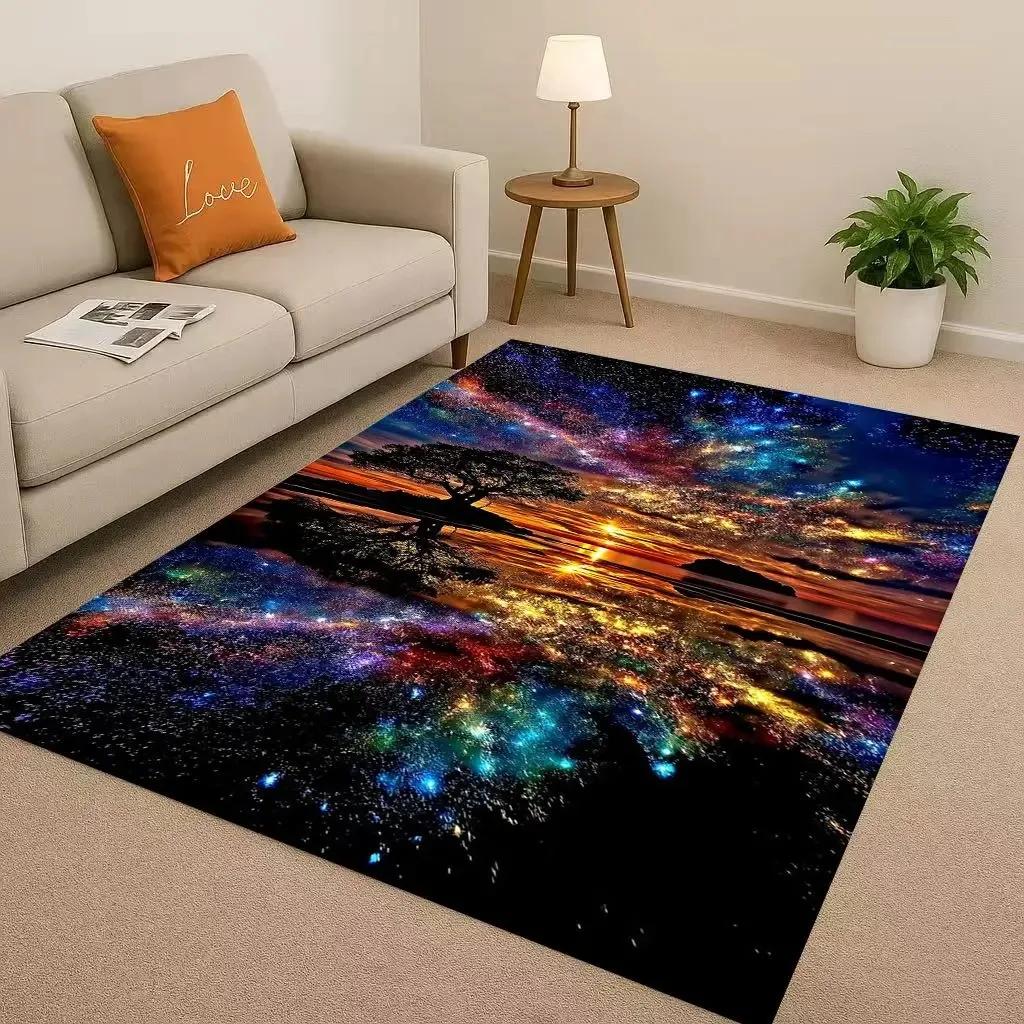 Nature Scenery Rug Waterfall Area Rug, Natural Forest Rugs for Living Room Bedroom, Turquoise Pond Carpet  Landscape Home Decor