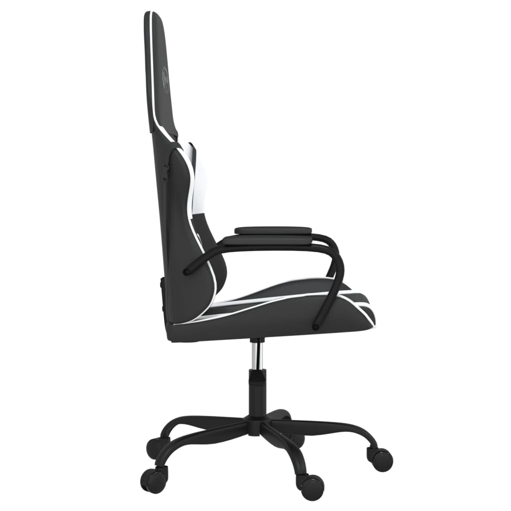 Gaming Chair with Massage Function Black and White Faux Leather