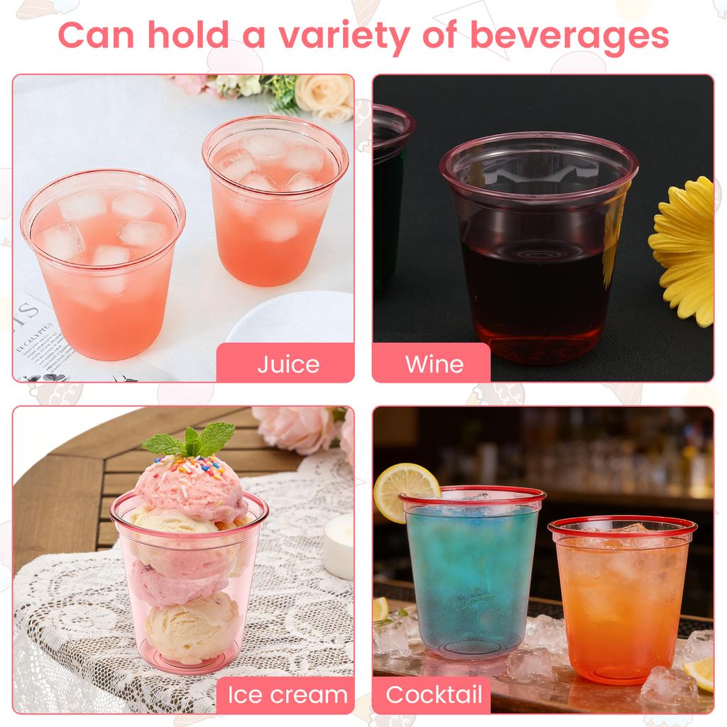 100/50Pcs Plastic Drink Cup 12oz Wine Glasses Crystal Cocktail Cups Cold Drinking Party Glasses for Wedding Party Dessert Cup