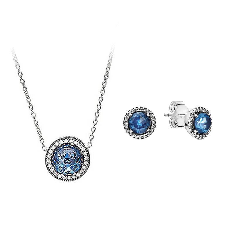 Pandora Ocean Heart Design 925 Silver Necklace And Earring Set Women jewelry ZT-0034 Box