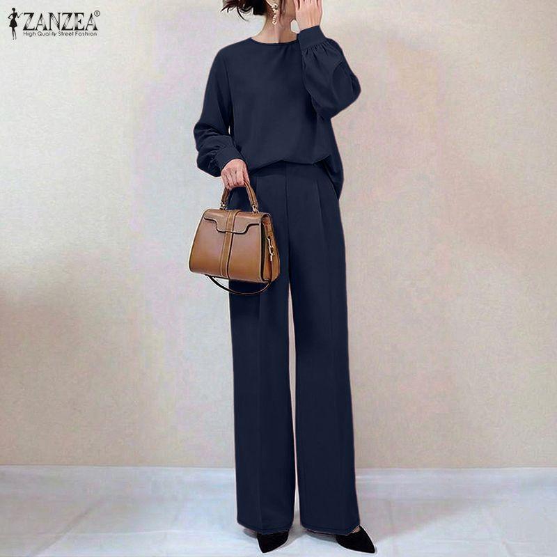 ZANZEA Women Long Sleeve Blouse and Pants Casual Two Piece Suit Sets