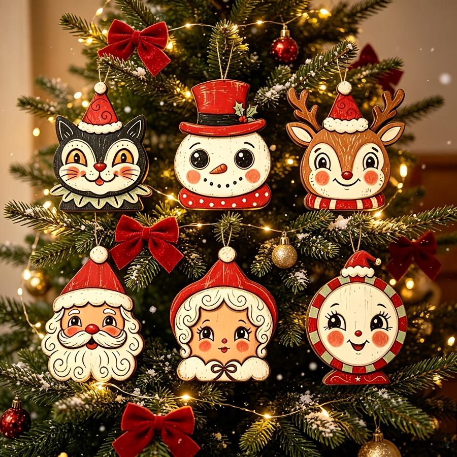 6Pcs Christmas Wooden Ornaments Santa Claus Snowman Reindeer Hanging Decorations for Christmas Tree Holiday Home Party Decor