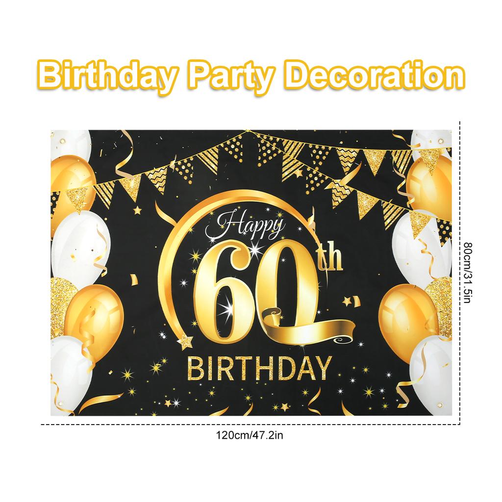 Black Gold Happy Birthday Banner Balloon Flag Adult 30th 40th 50th 60th Birthday Party Decoration Supplies Bunting Anniversary