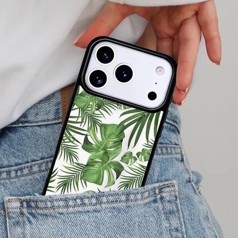 Tropical Green Plant Leaf Phone Case for iPhone 17ProMax 12 13 14 15 16e 17 Pro Max Plus Air Cover