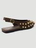 Brown Pointed Toe Mary Jane Backless Slip-on Sandals, Gold Metal Ball Decor, Adjustable Back Strap