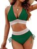 Large Size Women’s High-Waist Bikini Set, Sexy V-Neck Tankini Bathing Suit Two-Piece Drawstring Push-Up Swimwear