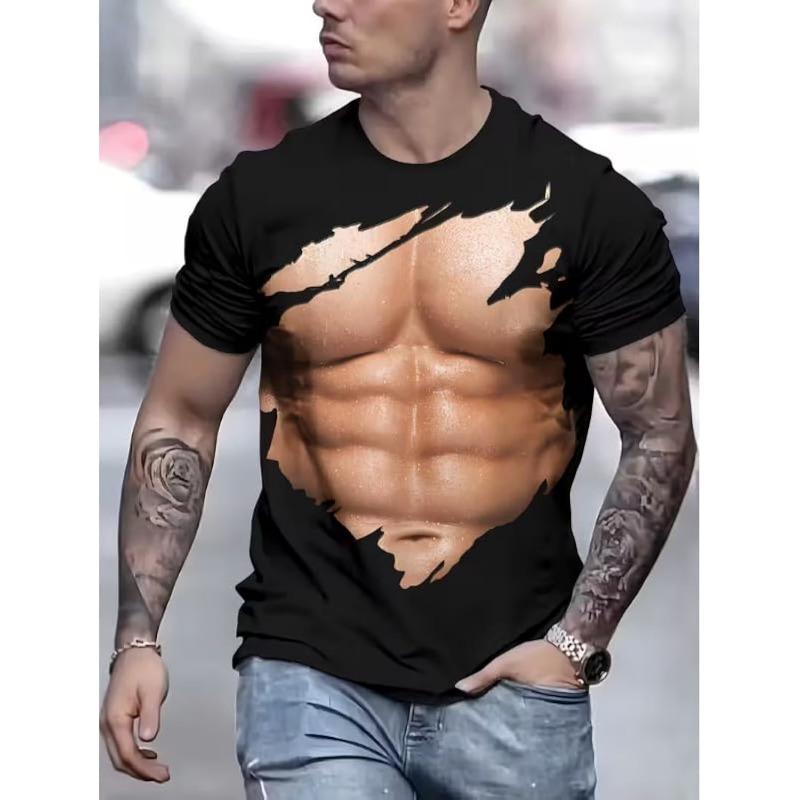 Men's 3D Fun Art Printed T-Shirt Round Neck Funny Casual Short Sleeve Top