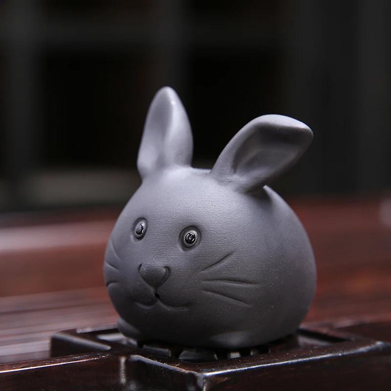 Kreativní fialová hlína Čajová zvířátka Krásná socha králíka Ornament Ručně vyráběné sochařské řemeslné výrobky Domácí čajová souprava Dekorace Umění