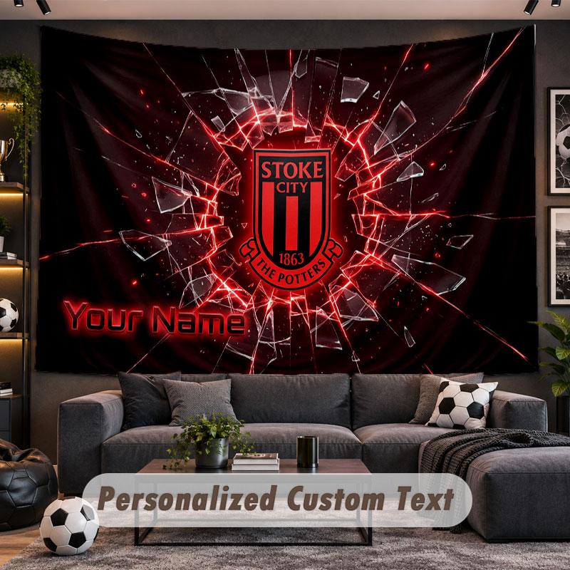 Wall Hanging Tapestry Custom NameStoke City FC Pattern Personalized Printed Fabric Wall Decor