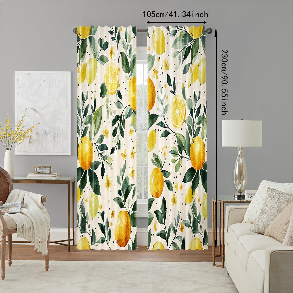 2 Pcs   Versatile Polyester Transparent Curtains for Home Decoration Lemon Tree for Use In Bedrooms and Living Rooms