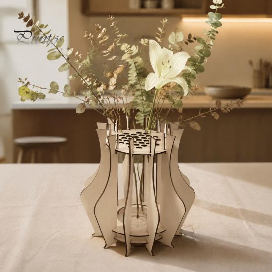 Creative Artistic Ornaments for Balcony Wooden Puzzle Flower Vase, Display Stand Flowers or Elegant Home Accents Courtyard Artificial Flowers,