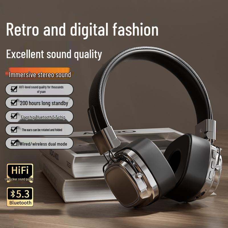 2024 American Retro Style Wireless Bluetooth 5.3 Headphones with Heavy Bass