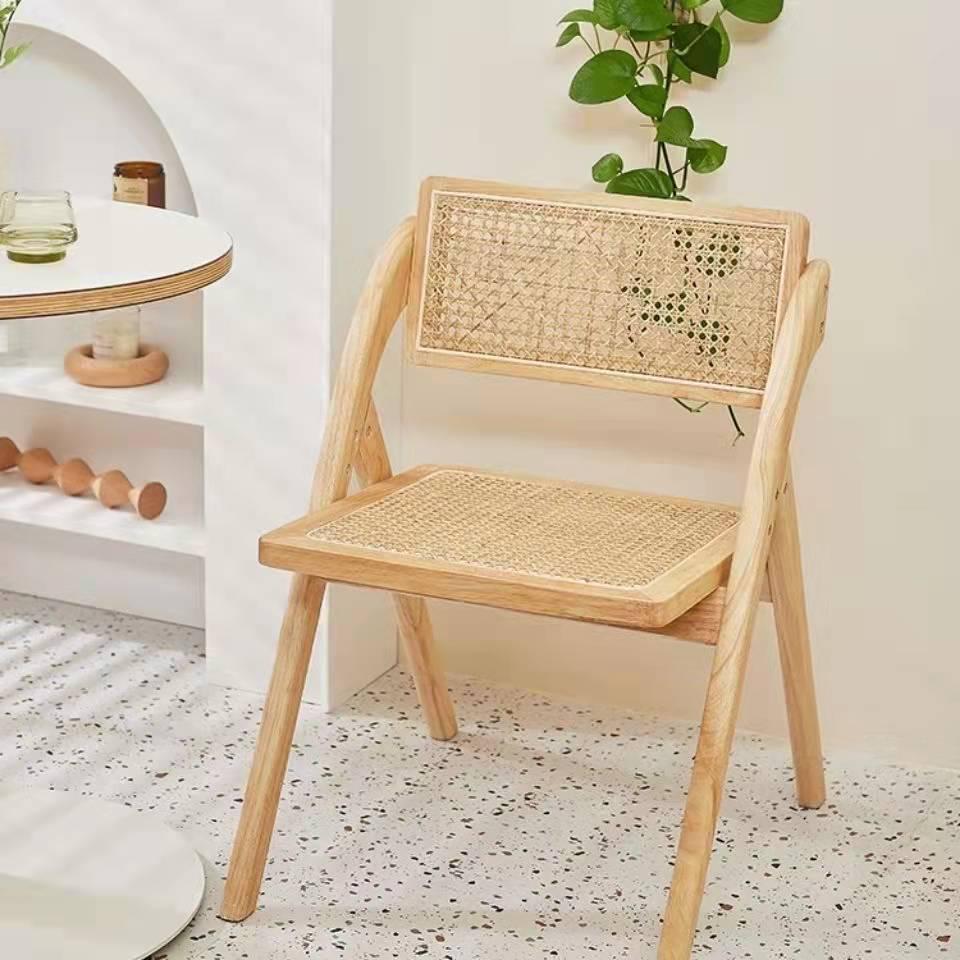 Nordic Solid Wood Woven Rattan Folding Dining Chair