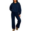 Damen 2-teiliges Set Farbe Hals Langarm Pullover Sweatshirt mit Elastischer Taille Jogginghose